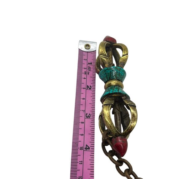 Tibetan Buddhism Dorje Phurpa Pestle Vajra Talismans FaQi Brass Red Turquoise - Picture 14 of 15